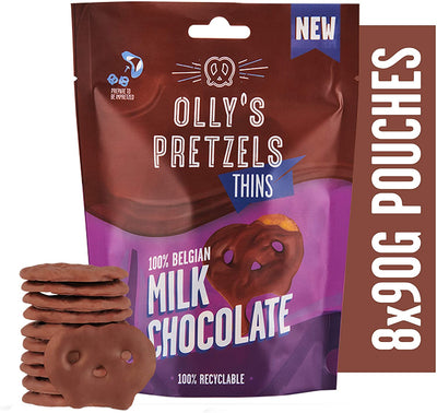 Ollys Pretzels Pretzel Thins - Salted Milk Chocolate 90g (Pack of 8)