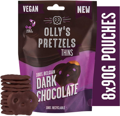 Ollys Pretzels Pretzel Thins - Dark Chocolate 90g (Pack of 8)