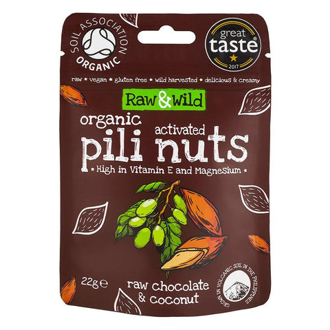 Raw & Wild  Activated Pili Nuts - Raw Choc & Coconut Snack pack 22g (Pack of 12)