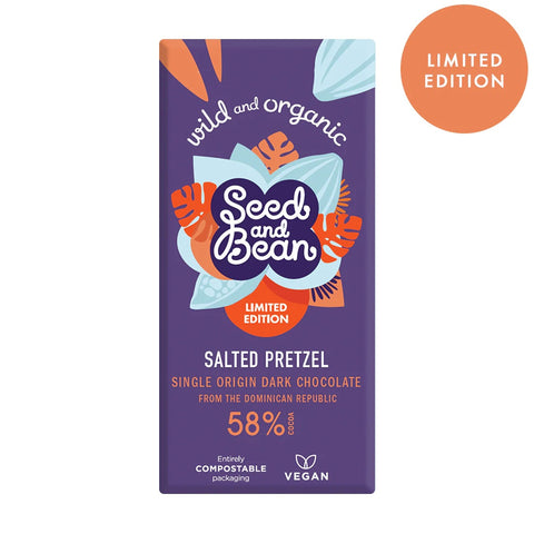 Seedand Bean 58% Dark Chocolate Organic Salted Pretzel 80g (Pack of 10)
