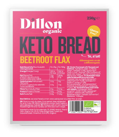 Dillon Organic Organic Beetroot Flax Keto Bread 250g (Pack of 6)