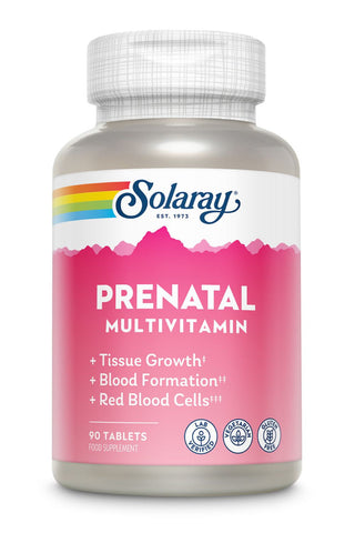 Solaray Prenatal Multivitamin - Tissue Growth ,Blood Formation,Reb Blood Cells - Lab Verified - Vegetarian - Gluten Free 90 Tablets