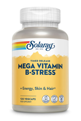 Solaray Timed Release Mega Vitamin B-Stress - Energy ,Skin, Hair - Lab Verified - Vegan - Gluten Free 120 VegCaps
