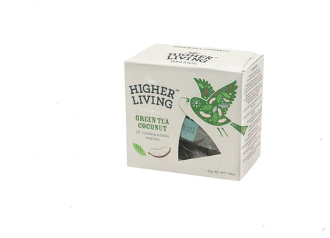 Higher Living Green Tea Coconut Pyramid Tea 20 Tea Bags (Pack of 4)