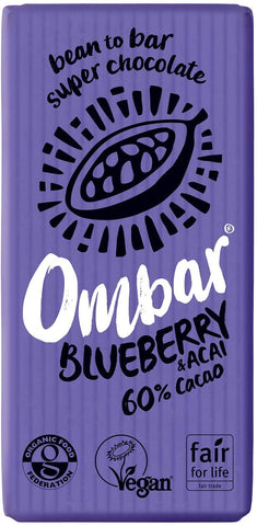Ombar Acai & Blueberry Chocolate Bar 35g (Pack of 10)