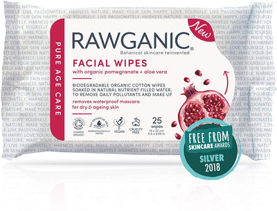RAWGANIC Hydrating Facial Wipe - Organic Pomegranate 25 Wipes