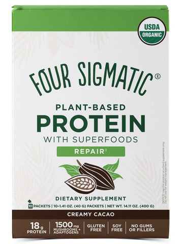 Four Sigmatic Organic Plant Based Protein Creamy Cacao (10 Packets) 40g (Pack of 10)