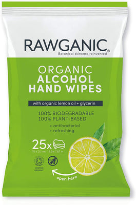 Rawganic Organic Alcohol Hand Wipes 25wipes