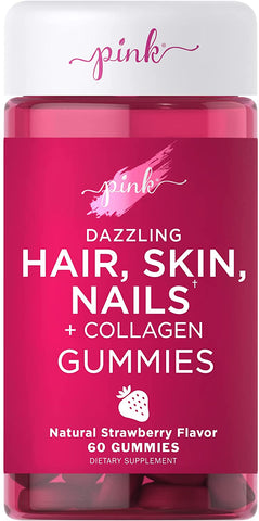 Pink Dazzling Hair, Skin & Nails Biotin 3000mcg Collagen 50mg 60gummies
