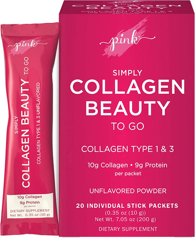 Pink Simply Collagen Beauty To Go Unflavoured Powder 20sticks