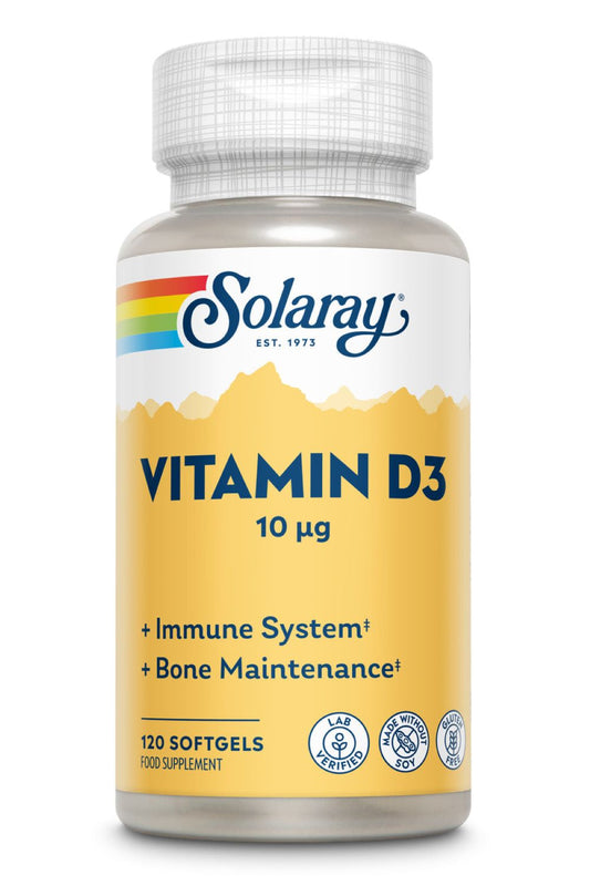 Solaray Vitamin D3 10mg - Immune System, Bone Maintenance - Made Without Soy - Lab Verified - Gluten Free 120 Softgels