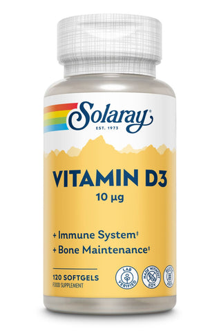 Solaray Vitamin D3 10mg - Immune System, Bone Maintenance - Made Without Soy - Lab Verified - Gluten Free 120 Softgels