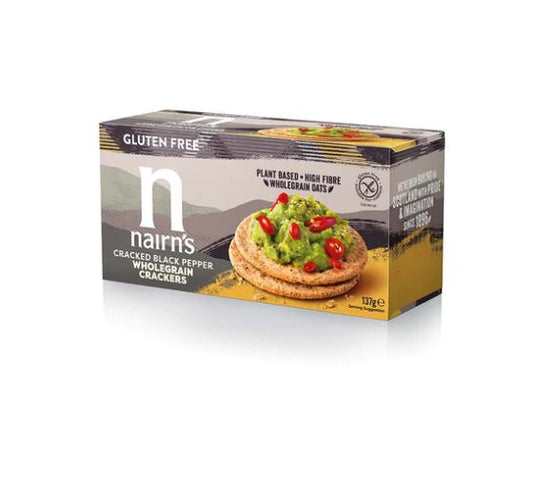 Nairn's G/F Crackers Increased Weight Wholegrain Cracked Black Pepper Crackers 137g (Pack of 8)