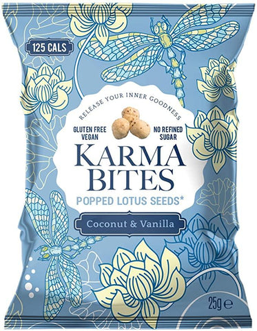 Karma Bites Popped Lotus Seeds - Coconut & Vanilla 25g (Pack of 12)
