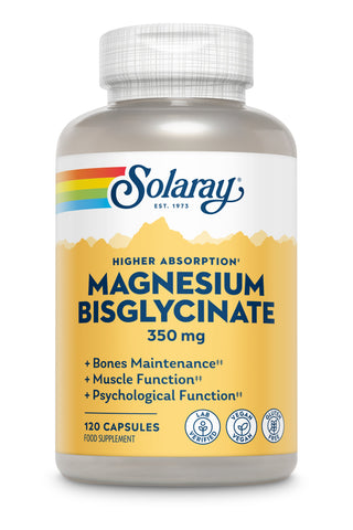 Solaray Higher Absorption Magnesium Bisglycinate 350mg- Lab Verified -Vegan - Gluten Free 120 Capsules
