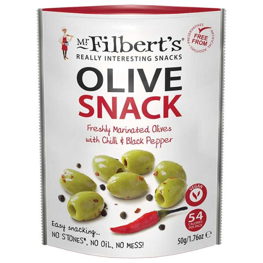 Filberts Chilli & Black Pepper Olives 50g (Pack of 12)