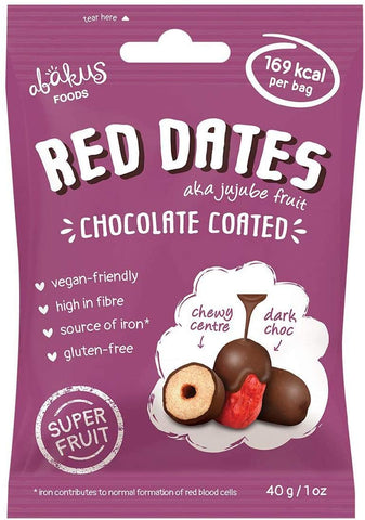 Abakus Red Dates (Jujube), Chocolate Coated 40g (Pack of 12)