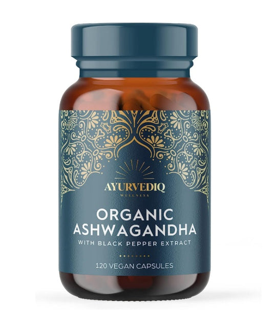 Ayurvediq Wellness Organic Ashwaganda & Black Pepper Extract Caps - 120's (Pack of 25)