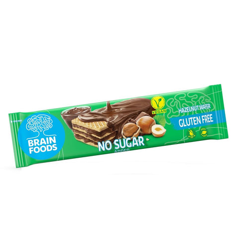 Brain Foods No Sugar Gluten Free Hazelnut Wafer 40g (Pack of 12)