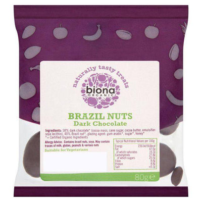 Biona Organic Plain Choc Brazil Nuts 80g