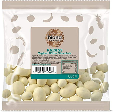 Biona Organic White Choc Raisins 60g