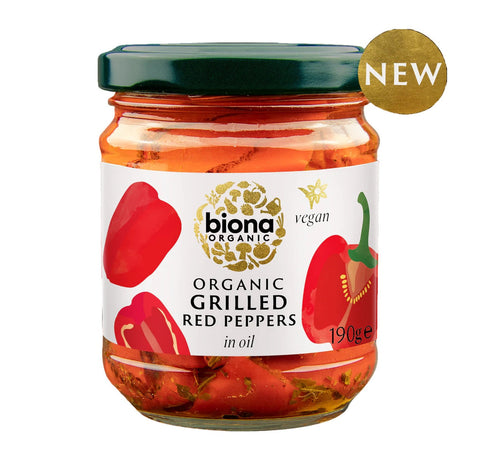 Biona Organic Grilled Red Peppers in Oil 190g (Pack of 5)