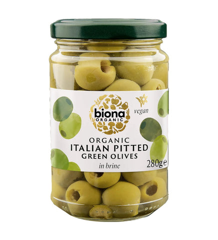 Biona Organic Green Olives in Brine 280g (Pack of 5)
