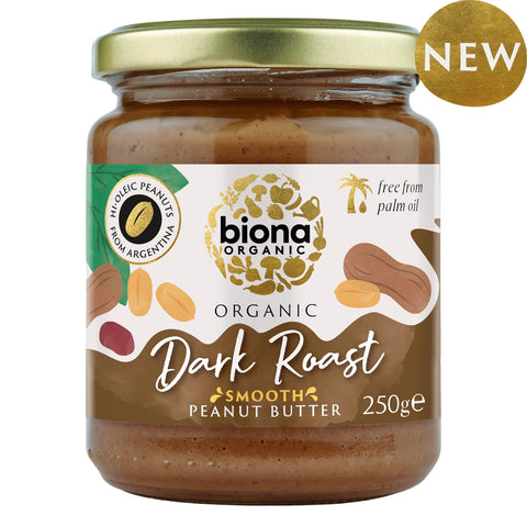 Biona Hi Oleic Dark Roast Peanut Butter Organic Smooth 250g (Pack of 6)