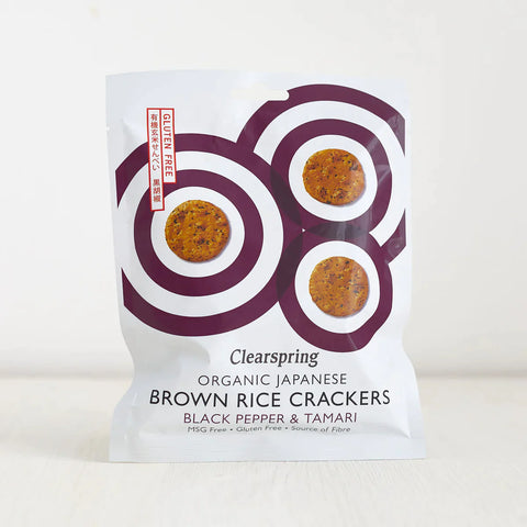 Clearspring Organic Japanese Brown Rice Crackers - Black Pepper & Tamari 40g (Pack of 12)