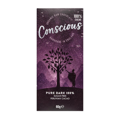 Conscious Chocolate Pure Dark 100% Cacao 60g (Pack of 2)