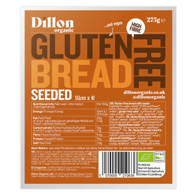 Dillon Organic Sliced Gluten Free Seeded Bread 275g (Pack of 4)