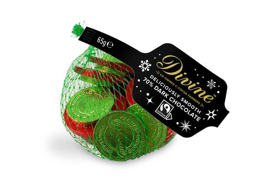 Divine Chocolate 70% Fairtrade Dark Chocolate Coins 65g (Pack of 25)