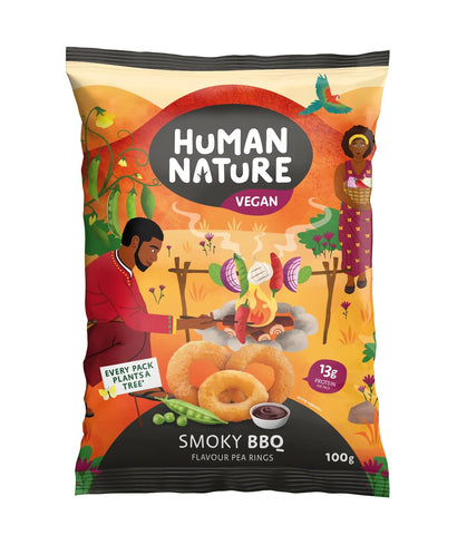 Human Nature Smoky BBQ Flavour Pea Rings 100g (Pack of 10)