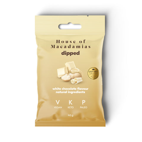 House of Macadamias Roasted Macadamia Nuts - Dipped in White Chocolate 40g (Pack of 12)