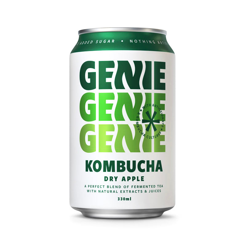 Genie Kombucha Dry Apple Cans 330ml (Pack of 12)