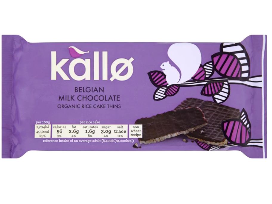 Kallo Rice Cake Range Kallo Organic Thin Slice Milk Chocolate Rice Cakes 90g (Pack of 16 ...