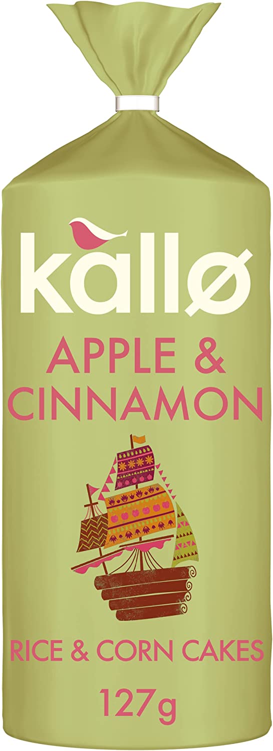 Kallo Apple & Cinnamon Wholegrain Rice & Corn Cakes 127g (Pack of 6)