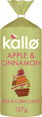 Kallo Apple & Cinnamon Wholegrain Rice & Corn Cakes 127g (Pack of 6)