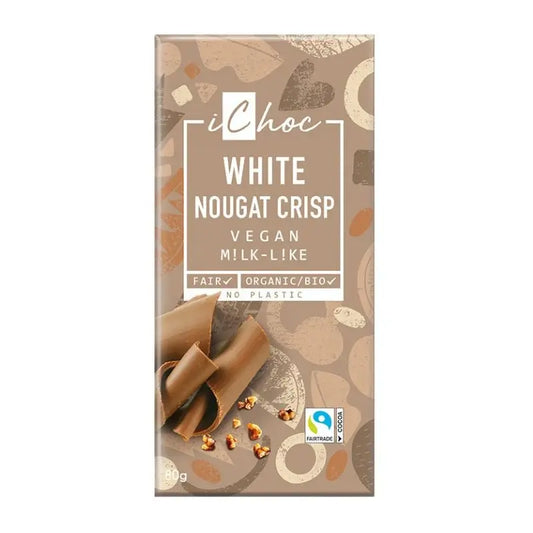 Ichoc White Nougat Crisp Organic 80g (Pack of 10)