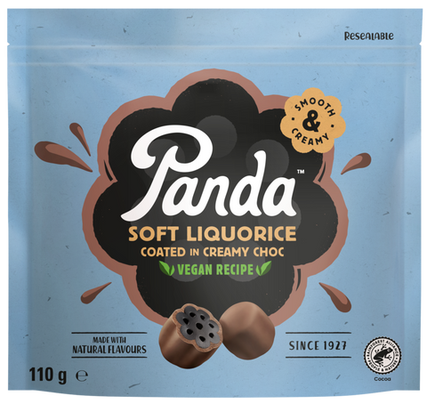 Panda Liquorice with Vegan Chocolate Coating 110g (Pack of 8)