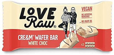 LoveRaw Vegan Cre&m Filled Wafer Bars - White Chocolate 43g (Pack of 18)