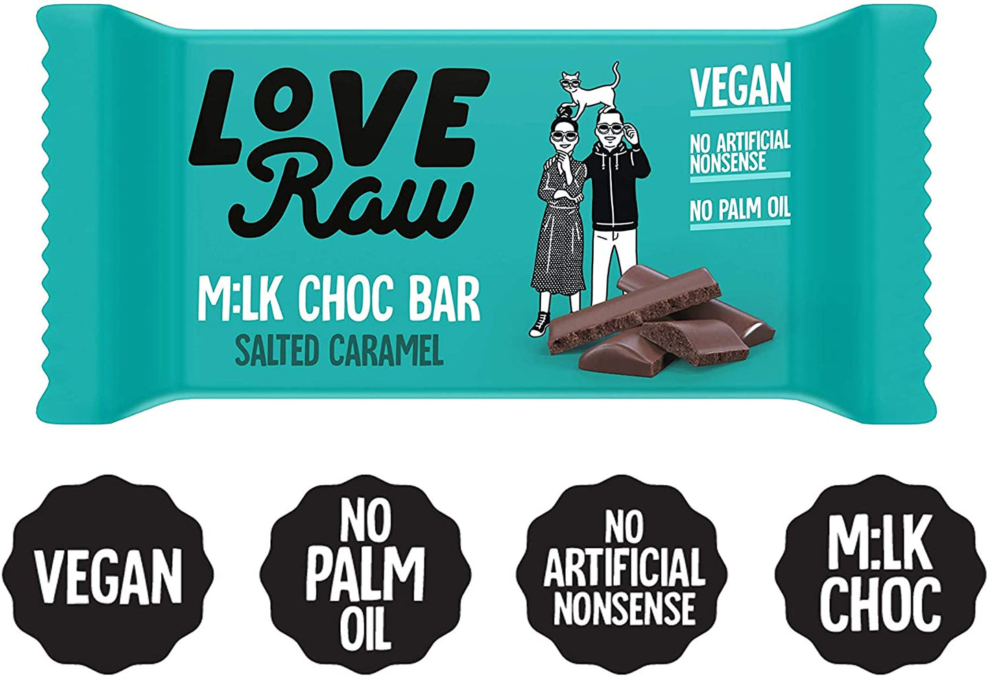 LoveRaw M:LK CHOC BAR - CARAMEL FILLED 30g (Pack of 18)