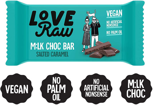 LoveRaw M:LK CHOC BAR - CARAMEL FILLED 30g (Pack of 18)