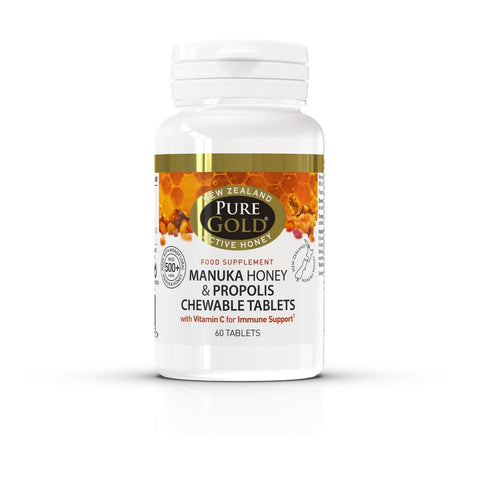 Pure Gold Manuka Honey and Propolis 60 Chewable Tablets