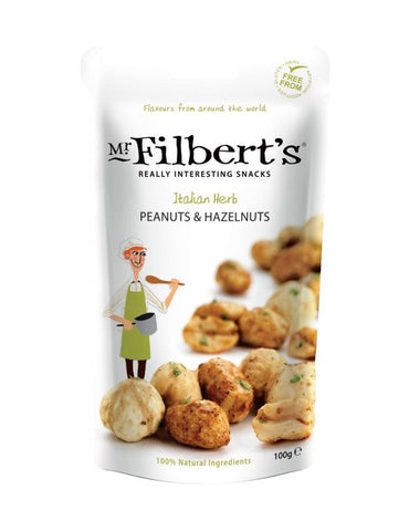 Mr Filberts Italian Herb Peanuts & Hazels 100g (Pack of 12)