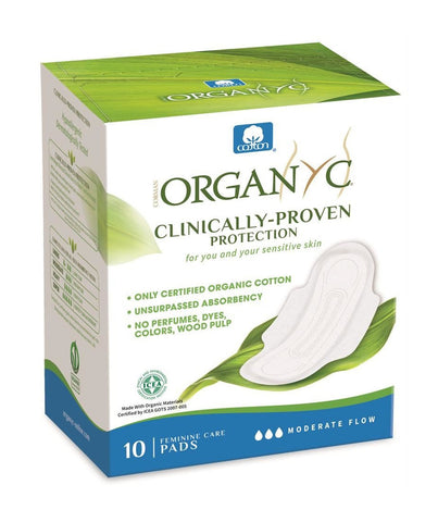 Organyc Period Pads - Moderate Flow Folded with Wings - 10 Pads 108g (Pack of 12)