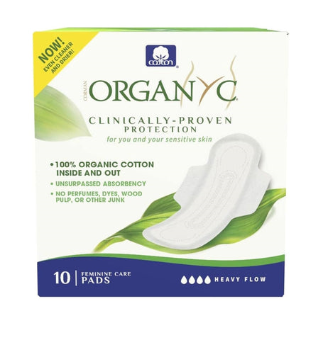 Organyc Period Pads - Night (Heavy Flow) Folded with Wings - 10 Pads 116g (Pack of 12)