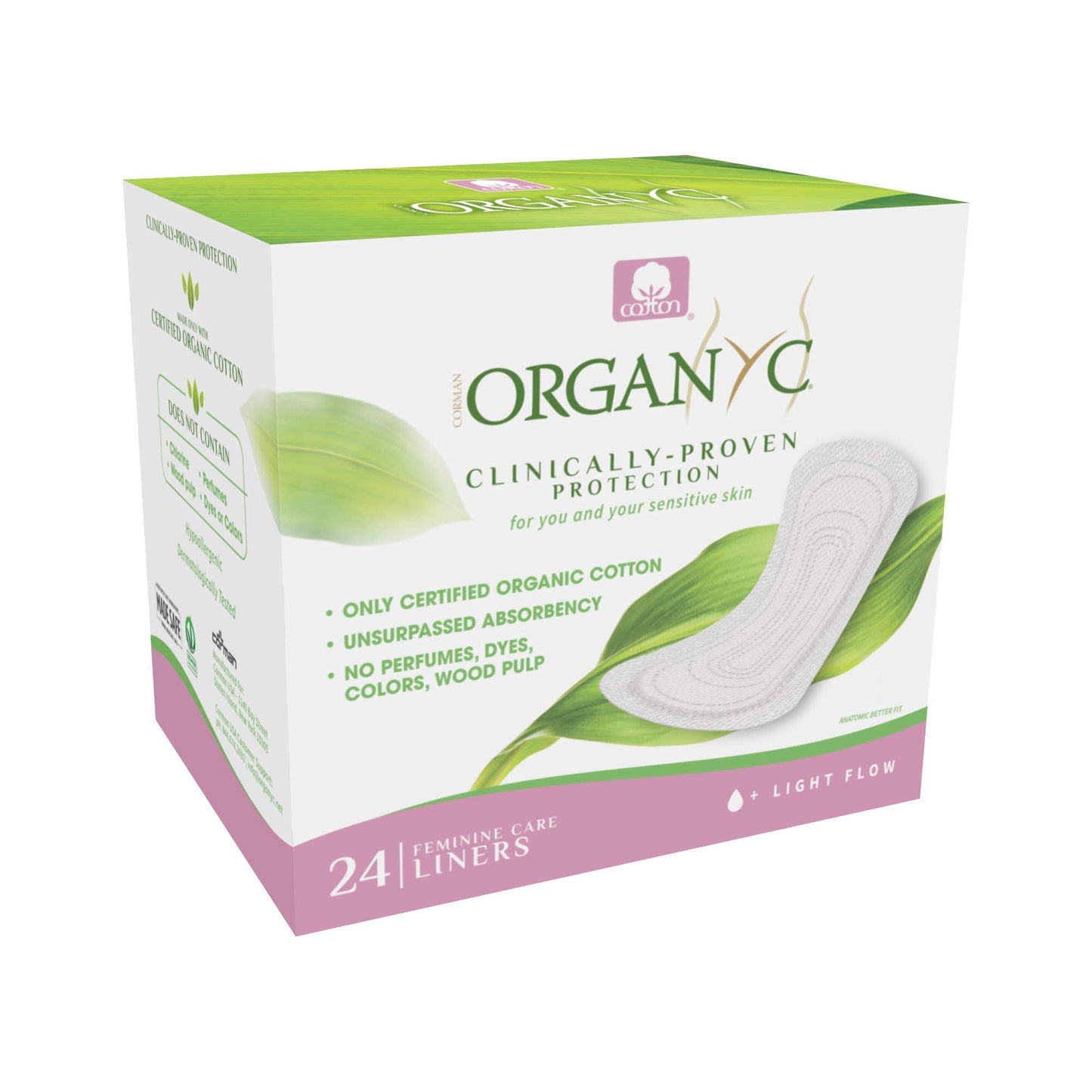 Organyc Pantyliner Light Flow - (folded) - 24 Pads 87g (Pack of 12)