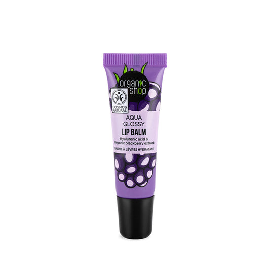 Organic Shop Aqua Glossy Lip Balm Hyaluronic Acid & Blackberry 10ml (Pack of 20)