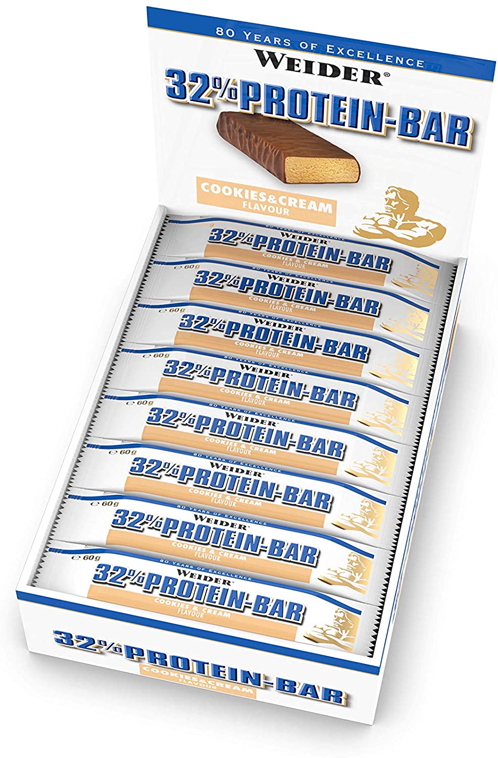 Weider 32% Protein Bar, Cookies & Cream - 24 bars